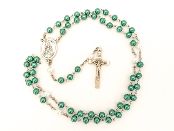 St Jude Silver Catholic Rosary (Two Toned)