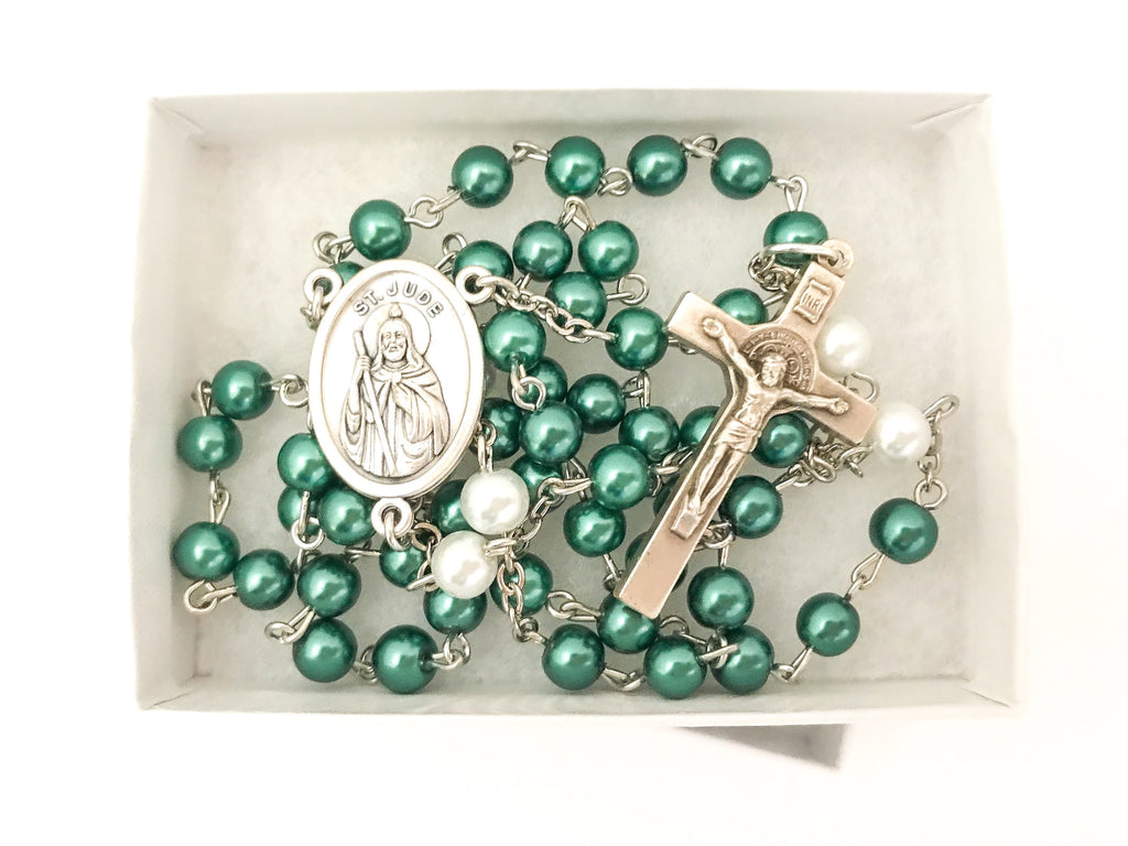 St Jude Silver Catholic Rosary (Two Toned)