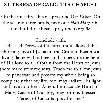 St Teresa of Calcutta Catholic Chaplet
