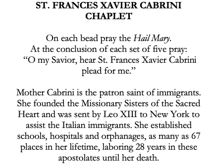 St Frances Xavier Cabrini Catholic Chaplet
