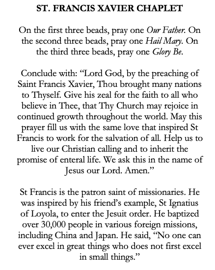 St Francis Xavier Catholic Chaplet for Missionaries