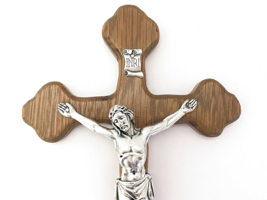Decorative Oak Wall Crucifix in Oak Stain