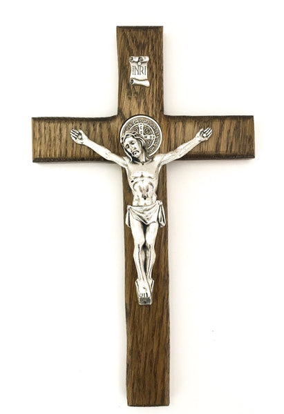 St Benedict Oak Wall Crucifix in Ebony Stain