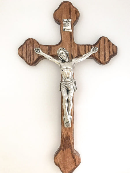 Decorative Oak Wall Crucifix in Walnut Stain