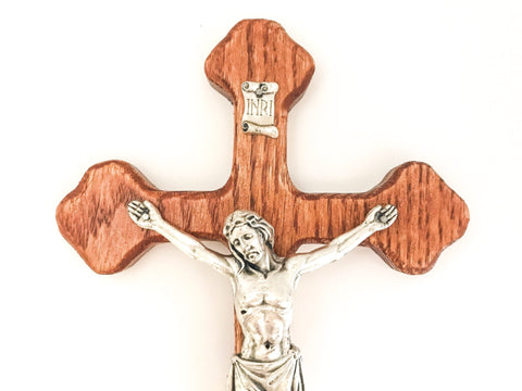 Decorative Oak Wall Crucifix in Cherry Stain