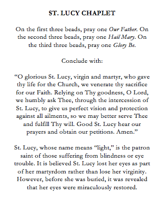 St Lucy Catholic Chaplet
