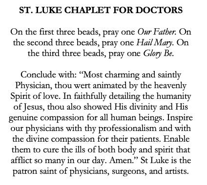 St Luke the Physician Catholic Chaplet for Doctors