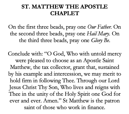 St Matthew the Apostle Catholic Chaplet for Finance