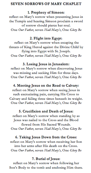 Seven Sorrows of Mary Chaplet (Dolor Rosary)